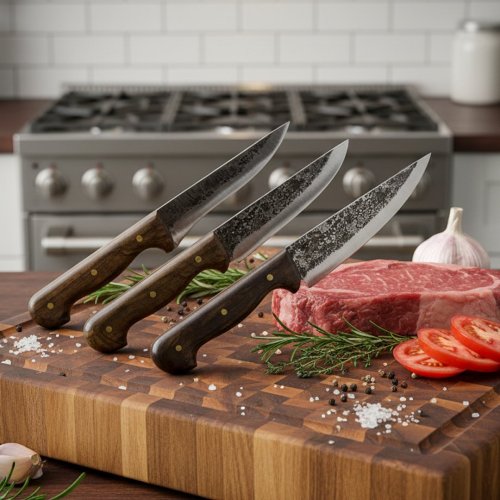 PH265 El Yapımı 3lü Bıçak Seti Yerli Üretim Dövme Çelik Premium Set Kurban Bıçak Seti