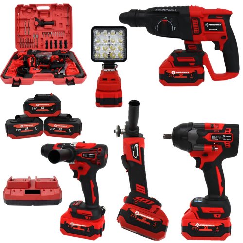 Prohummer HKT507 Yeni Nesil Kırmızı Işıklı 5li Kömürsüz Akülü Makine Seti 21V 4ah (Kırıcı Delici Matkap, 800Nm Somun Sıkma, Vidalama, Led Işık, Avuç Taşlama)