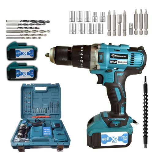 Prohummer PH022 88vf Darbeli Çift Akülü Vidalama Matkap Seti (Mavi)