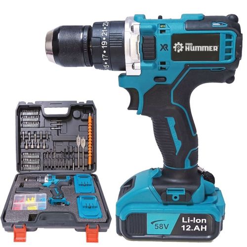 Prohummer PH213 Yeni Xr Çift Batarya 58vf 12ah Şarjlı Matkap Seti (Mavi)