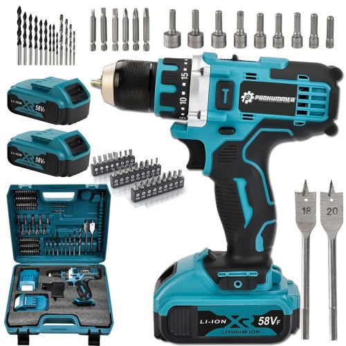 Prohummer PH229 Yeni Seri 58vf Şarjlı Matkap Mavi Çift Akülü Darbesiz 84 Parça Set Hediyeli