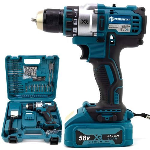 Prohummer PH234 Xr Yeni Darbesiz Çift Batarya 58vf 5ah Şarjlı Matkap Seti (Mavi)