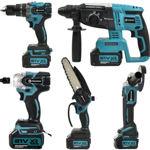 Prohummer PH252 Profesyonel Akülü Süper 5li Set Makina 88vf 3ah 125mm Avuç Taşlama, Sds Plus Kırıcı Delici Hilti, Somun Sıkma Sökme, Vidalama Matkap, Budama Testere