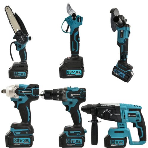 Prohummer PH253 Profesyonel Akülü Süper 6lı Set Makina 88vf 5ah 125mm Avuç Taşlama, Sds Plus Kırıcı Delic, Somun Sıkma Sökme, Vidalama Matkap, Budama Testere, Budama Makası
