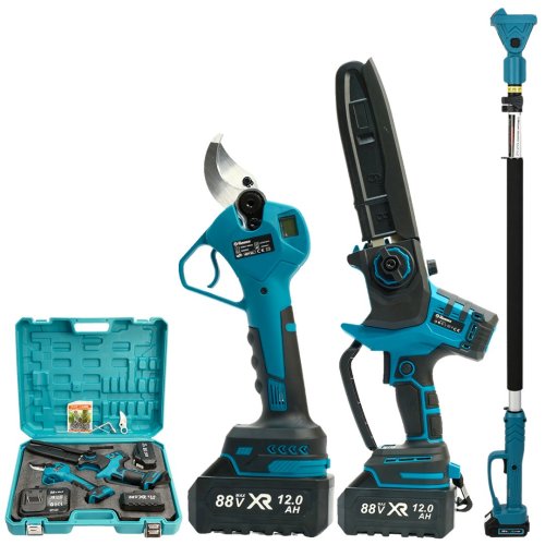 Prohummer PH295 Profesyonel 3lü Bahçe Seti Akülü Uzatma Kollu Dijital Göstergeli 50mm Dal Budama Makası ve 20cm Dal Budama Testeresi 88Vmax