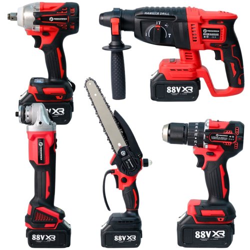 Prohummer PH317 Kırmızı Akülü 5li Set Takımı (350Nm Somun Sökme, Kırıcı Delici, Avuç Taşlama, Vidalama Matkap, 20cm Dal Budama Testeresi)