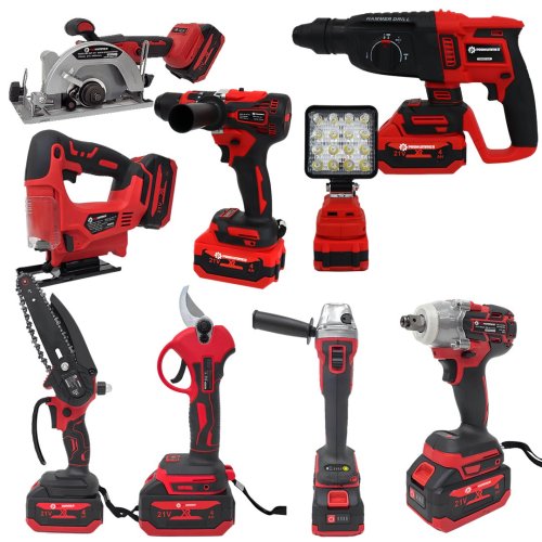 Prohummer PH325 Yeni Nesil Kırmızı 9lu Şarjlı Vidalama Matkap Seti 21V 4ah (Kırıcı Delici, Somun Sıkma, Vidalama, Dal Budama Makası, Led Işık, Avuç Taşlama, Dekupaj, Sunta Kesme, Dal Testeresi)