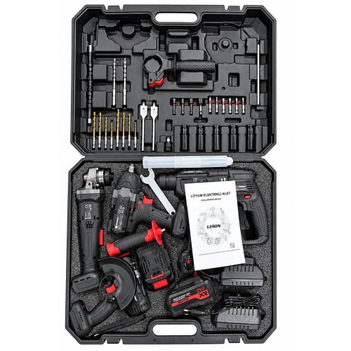 Prohummer PHM003 BLACKFORCE Profesyonel Kömürsüz Akülü 4lü Vidalama Seti - 21V 4Ah 700Nm Somun Sökme, Vidalama Matkap, Kırıcı Delici ve Avuç Taşlama