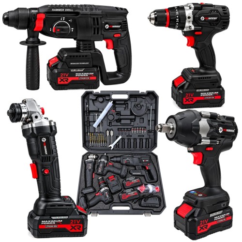Prohummer PHM003 BLACKFORCE Profesyonel Kömürsüz Akülü 4lü Vidalama Seti - 21V 4Ah 700Nm Somun Sökme, Vidalama Matkap, Kırıcı Delici ve Avuç Taşlama