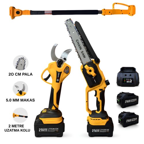 Prohummer PHM008-2M 2 Metre Alüminyum Teleskopik Uzatma Kolu 40mm Bağ Makası ve 20cm Budama Testeresi