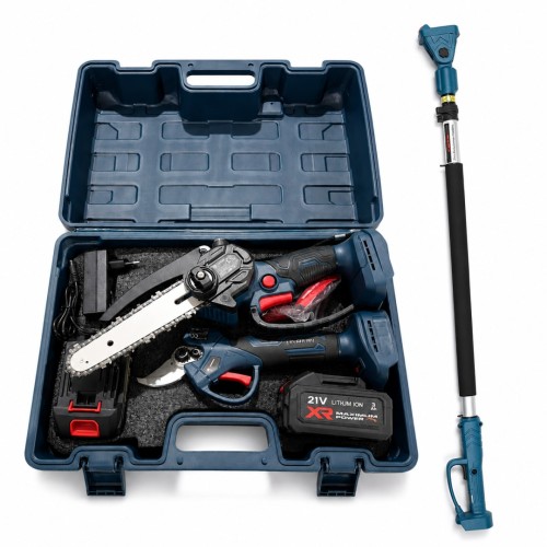 Prohummer PHM011-2M Teleskpik Uzatmalı Profesyonel Akülü Kömürsüz Motor 2li Bahçe Seti - 32mm Dal Budama Makası, 15cm Dal Budama Testeresi ve 2M Uzatma Çubuğu 21V 3ah Çift Batarya