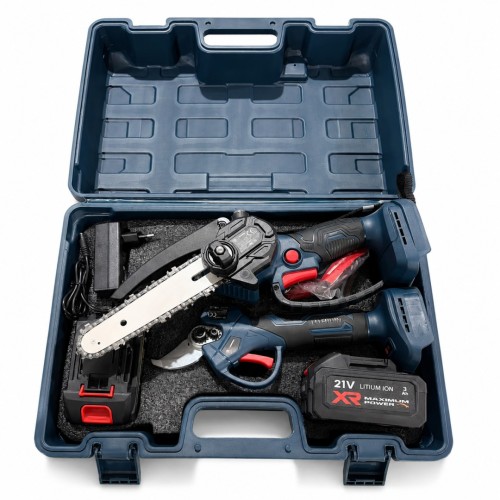 Prohummer PHM011 Profesyonel Akülü Kömürsüz Motor 2li Bahçe Seti - 32mm Dal Budama Makası, 15cm Dal Budama Testeresi 21V 3ah Çift Batarya
