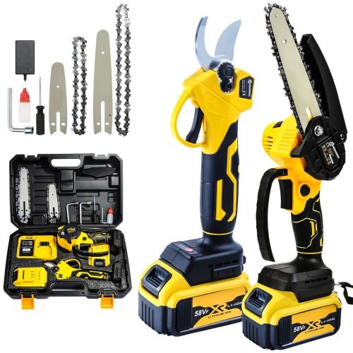 Prohummer PH248 Akülü Makaslı Dal Budama ve Dal Budama Testere 2Li Set 58V 5Ah Çift Akülü Çelik Şanzımanlı (Sarı)